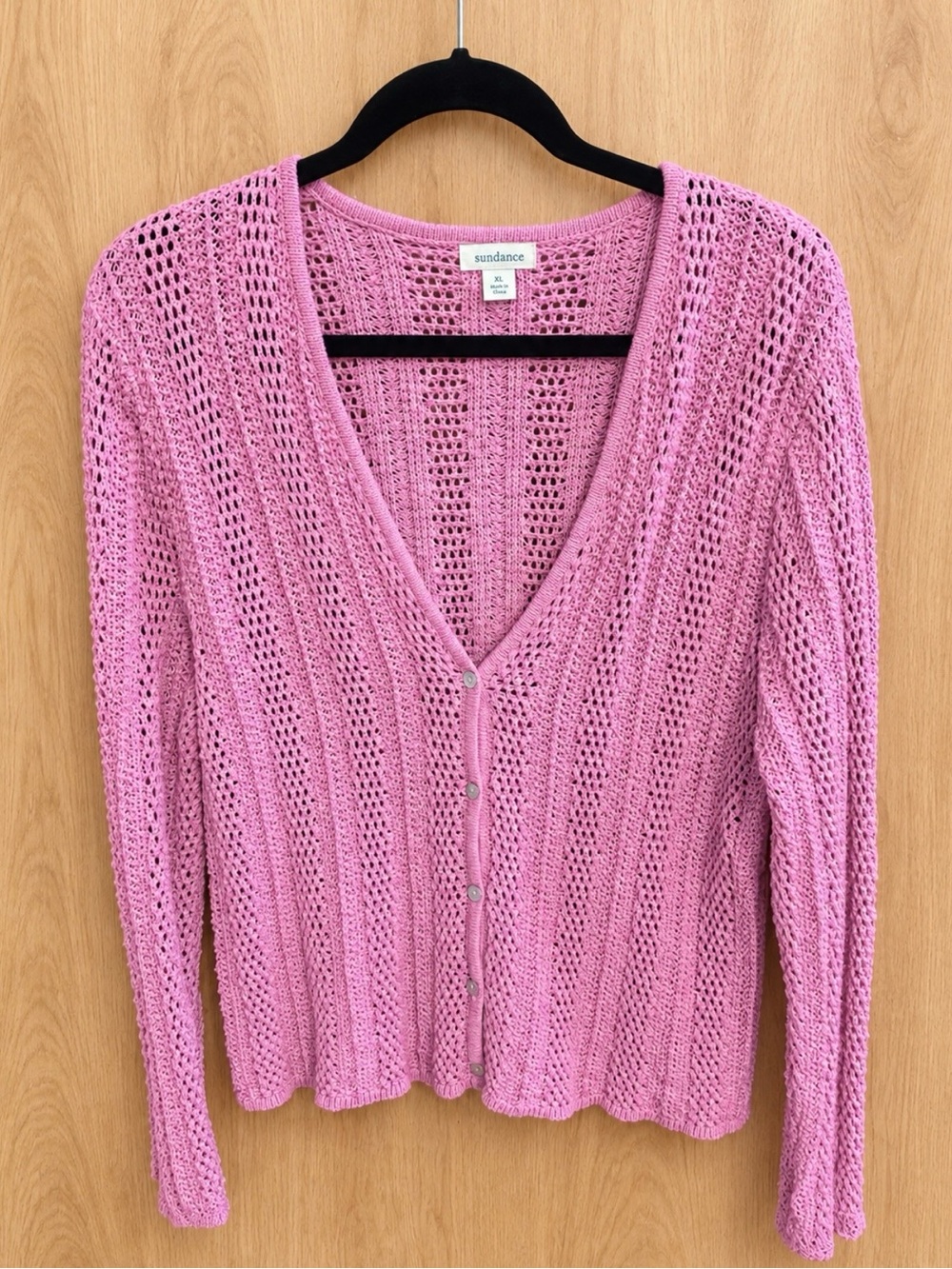 Sundance Pink Open-Knit V-Neck Cardigan